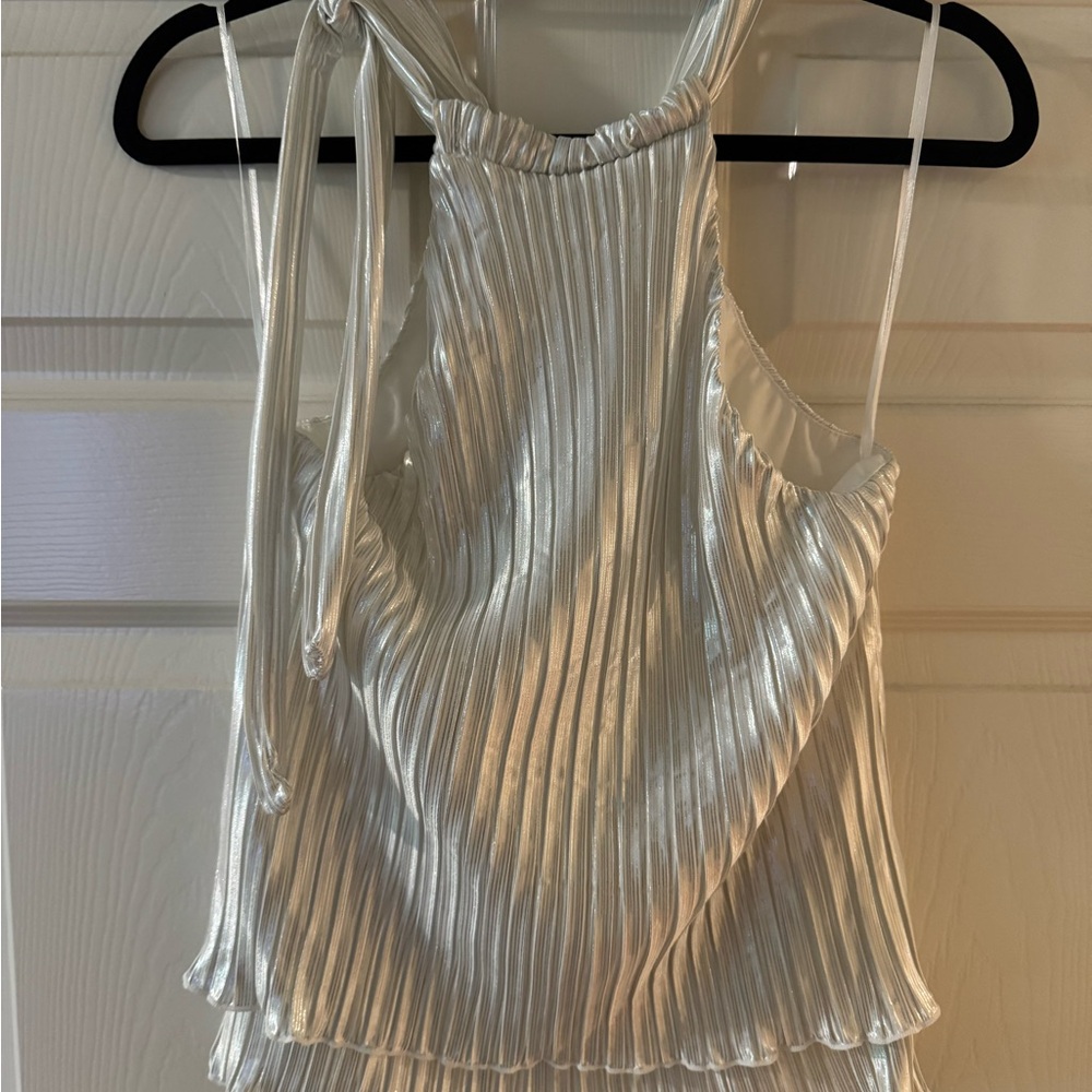 Express Shimmering Silver Pleated Camisole